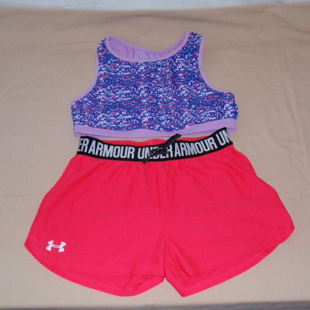 Lot of 2 Under Armour Eddie Bauer Shorts Reversible Sports Bra Girls L 14 16